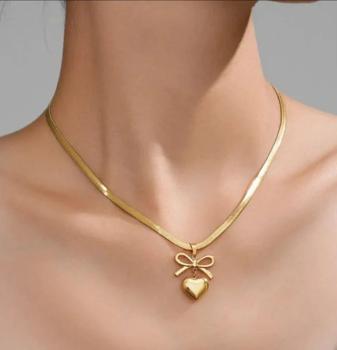 Bow Heart Necklace