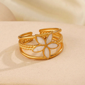 Floral stainless steel and zircone stone ring
