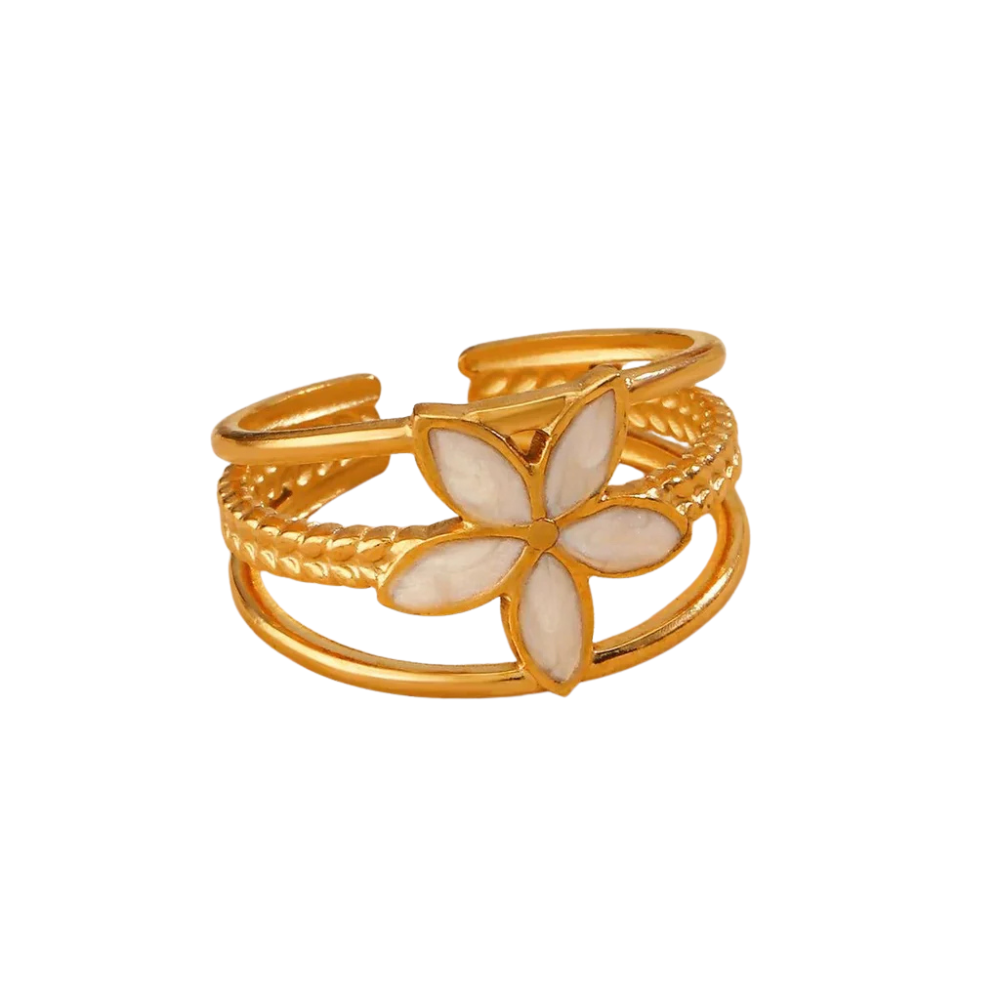 Floral stainless steel and zircone stone ring